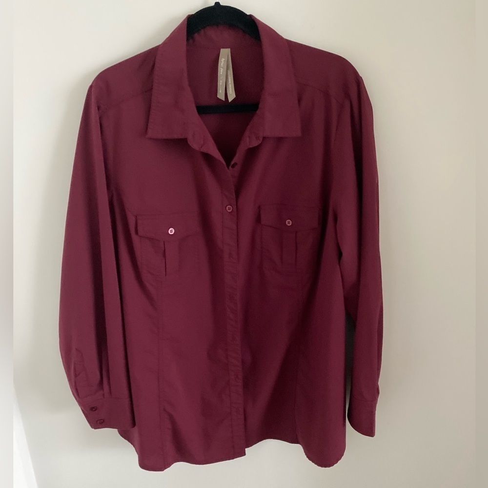Penningtons Women’s Long Sleeve Shirt Top Wine Color Cotton Blend Size 2X EUC